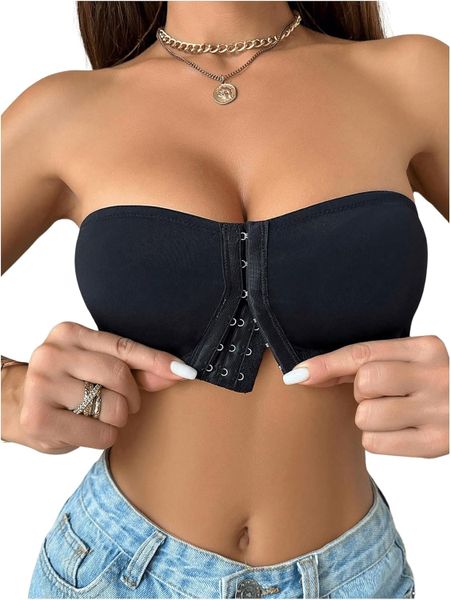 Women's Strapless Bra Wireless Bralettes Front Closure Bandeau Bra