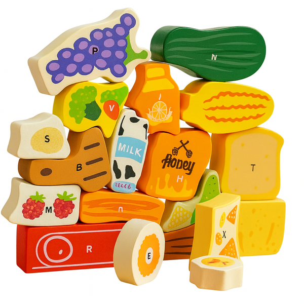 Children's Educational Wooden 3D Food-Themed Block Puzzle Set - Multicolour