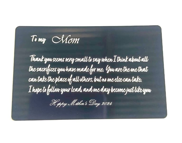 Aluminum engraved credit card message for that special person- Father's Day