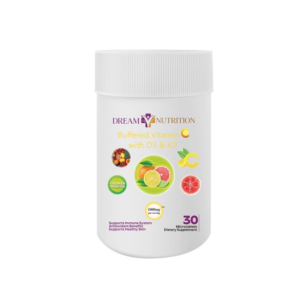 Dream Nutrition Buffered Vitamin C w/D3 &amp; K2 1000mg 30 Tablets