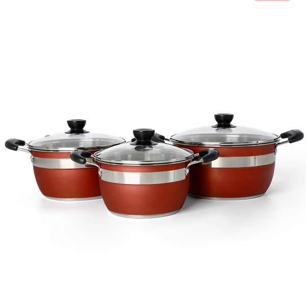 C&amp;E 6-Piece Stainless Steel Cookware Set - 20/22/24cm, Double Bottom