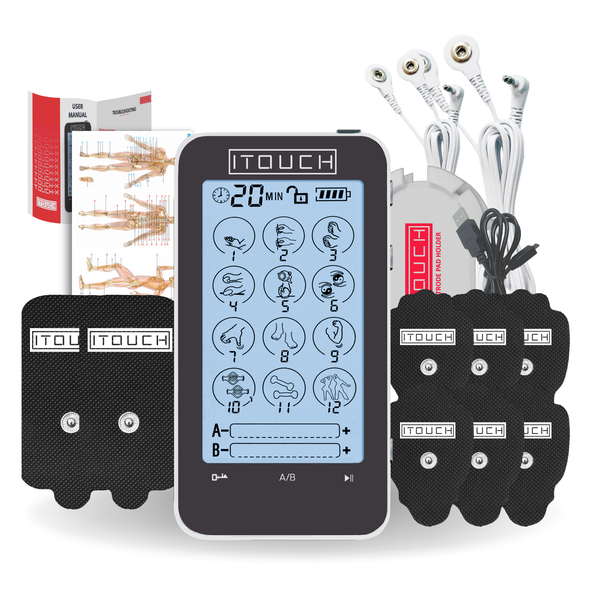 TOUCH-X TENS Machine 12 Modes Dual Channel Pain Relief Unit (Grey Edition)