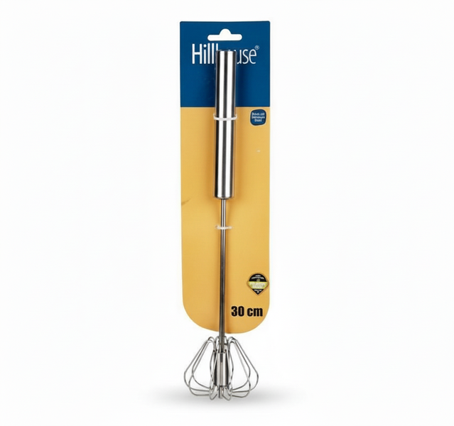 Hillhouse Stainless Steel Egg Whisk with Rotary Push Mechanism - 30 cm