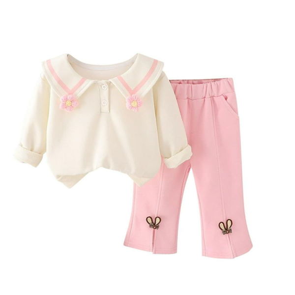 Collar Top and Flared Pants Two-piece Set for Girls