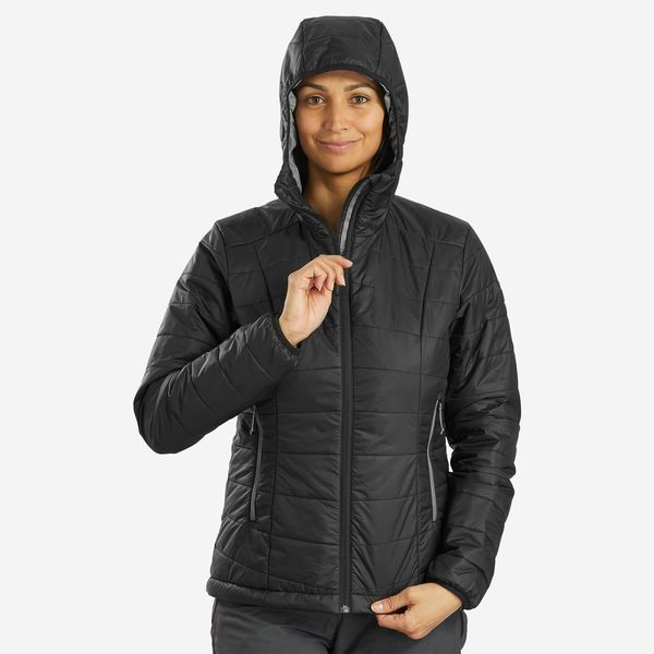 Forclaz Women's Mountain Trekking Padded Jacket with Hood - Mt100 -5 C - Black