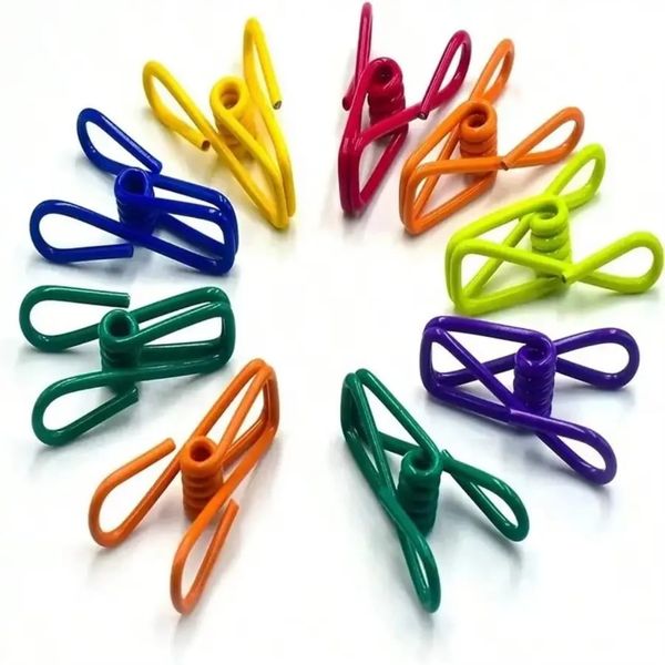 10 Pcs Colorful PVC-Coated Metal Travel Clothes Drying Pegs