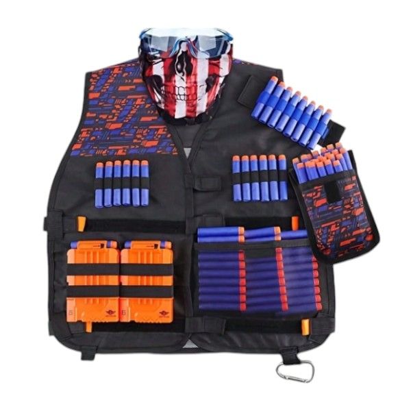 Kids Tactical Vest Accessory Set With 30 Refill Foam Darts - Red &amp; Black