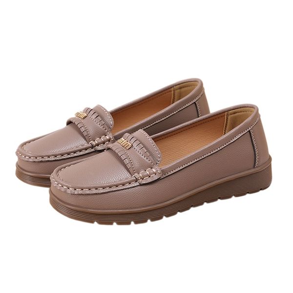 Women's Leather Loafers - Slip-On Comfort Casual Work Flat Shoes