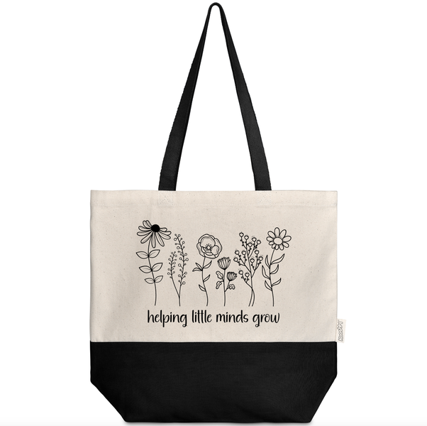 Natural and Black Cotton Shopping Bag - Tote - Helping Little Minds
