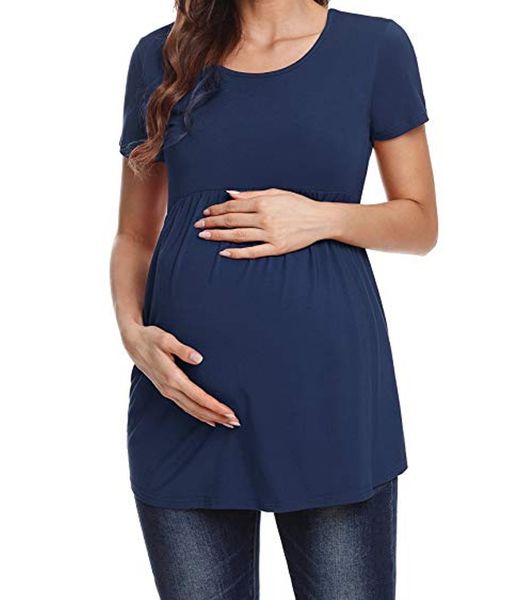 Absolute Maternity Short Sleeve Gathered Top - Navy