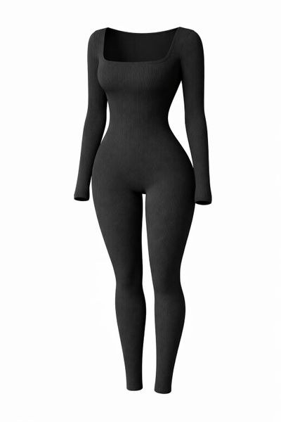 QYNIAL Seamless Long Sleeve Workout Jumpsuit Women Ribbed Yoga Romper