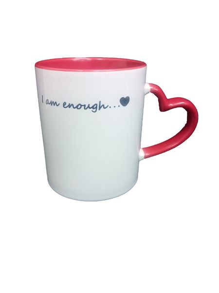 Ceramic Mug ‘I Am Enough’ Printed With Heart - Shaped Handle