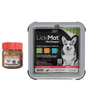 Lickimat mini keeper grey plus Pets Elite peanut butter Spread 250ml Bundle