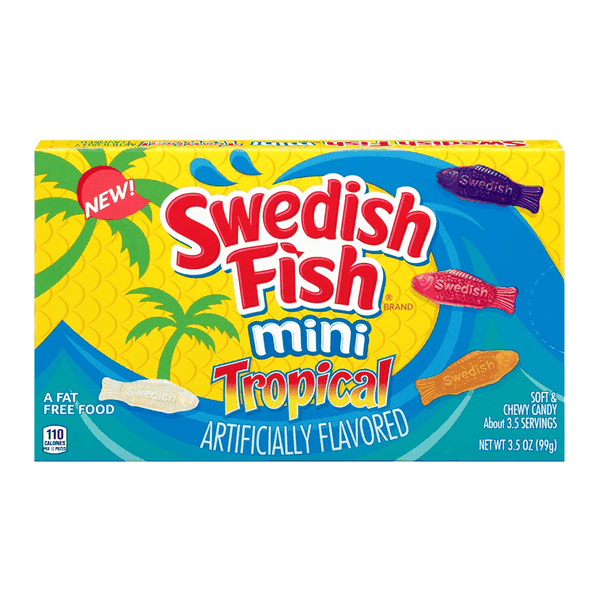 Swedish Fish Mini Tropical Soft &amp; Chewy Sweets Snack Theatre Box - Pack 2