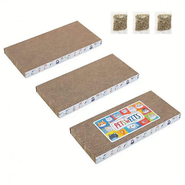 3 Pack Rectangle Cat Scratching Board Durable Scratch Pad with Catnips