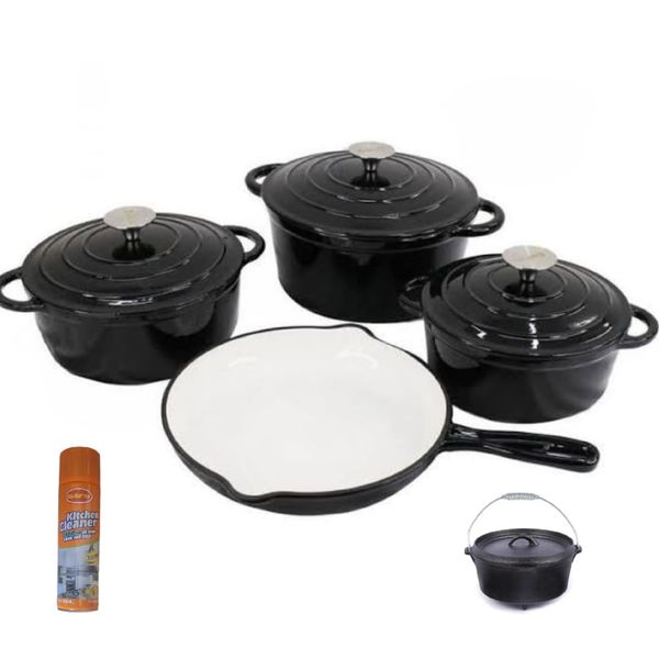 Cast Iron Round Pot Set With Potjie Pot And Kitchen Cleaner