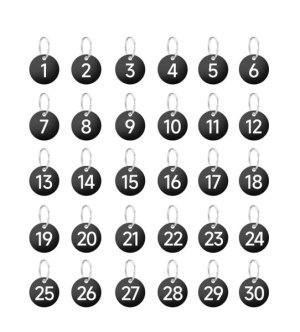 1-30 Numbers Plastic Tags With Key Rings, For Dorm Keys/House Lockers, 35mm