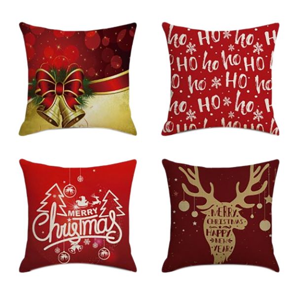 4Pcs Christmas Square Pillowcase Home Decor Linen Pillow Cases Cushion Cove