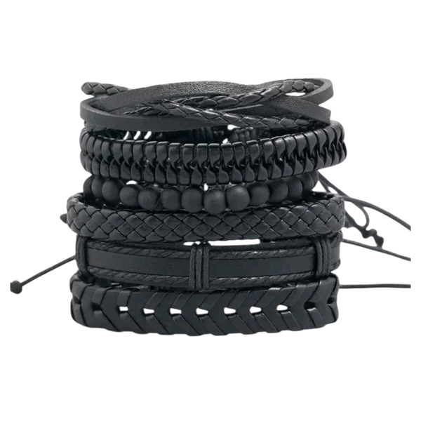 6 Pack PU Leather Minimalist Braceles for Men