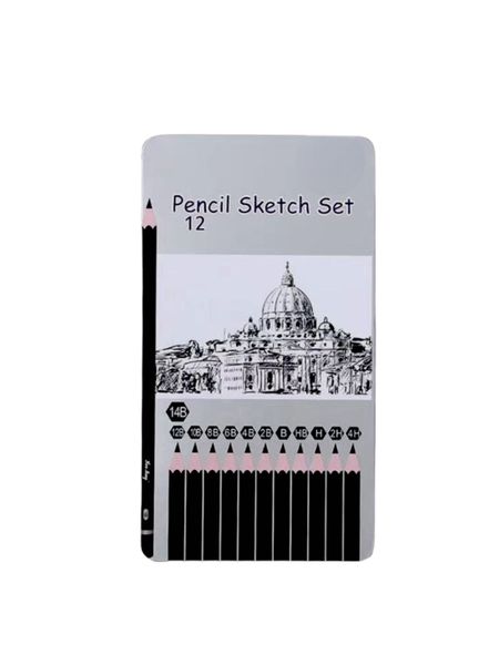 12 Pieces Professional Sketching Pencil Set with Tin Storage Box
