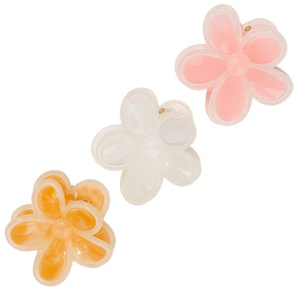 3 Piece - Summer Style Daisy-Shaped Glossy Claw Clip Set - Pastel Tones