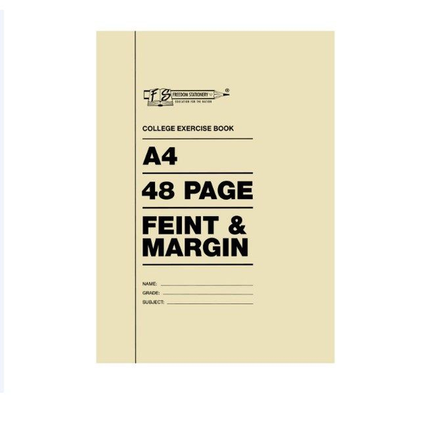 Freedom Stationery- A4 48 Page Feint &amp; Margin Exercise Book (Pack Of 25)