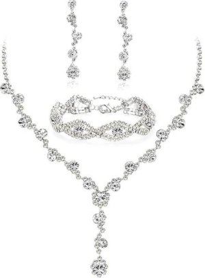 Rhinestone Bridal Jewelry Sets for Women Crystal Necklace Earrings Bracelet