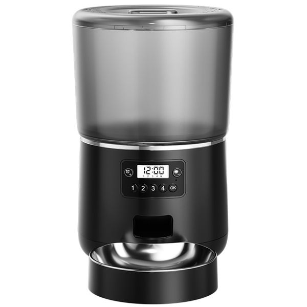 Automatic Cat Feeder, Dual Power Auto Feeder Dry Food Dispenser - 4L Black
