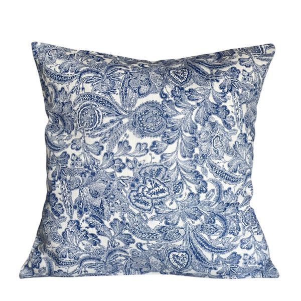 Blue Handmade Floral Cushion ; 40x40, 45x45, 50x50 (inner included)