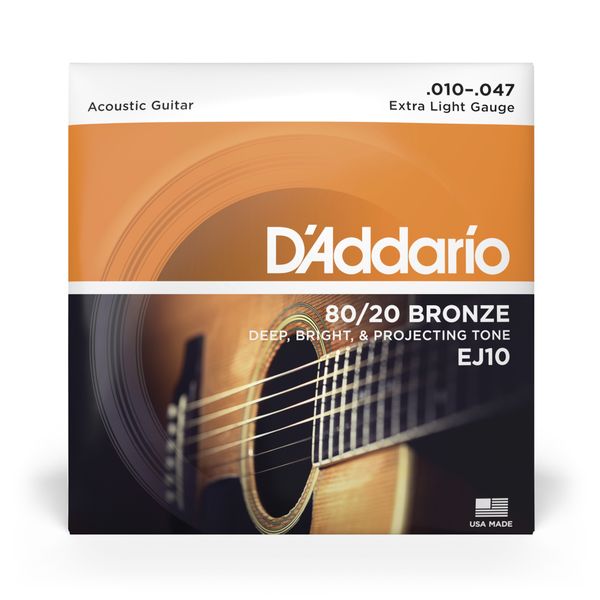 D'Addario EJ10 80/20 Bronze Acoustic Guitar Strings Extra Light 10-47