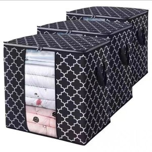 Creative Deco Set Of 3 Jumbo Storage Bags - Slate Grey With Silver Trim