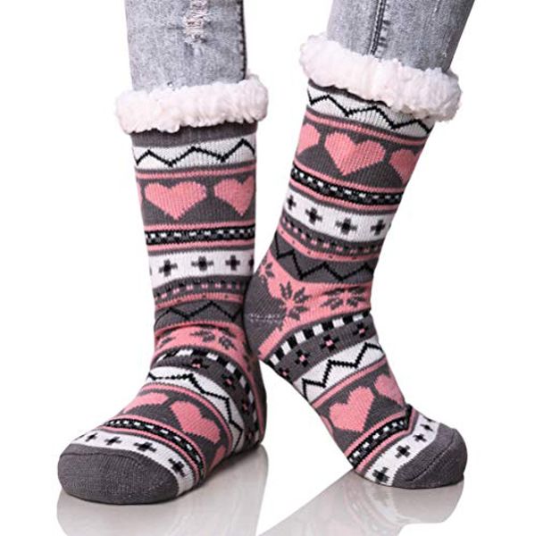 tagmi love pink Women's Fleece Lining Fuzzy Soft Warm Winter Slipper Socks