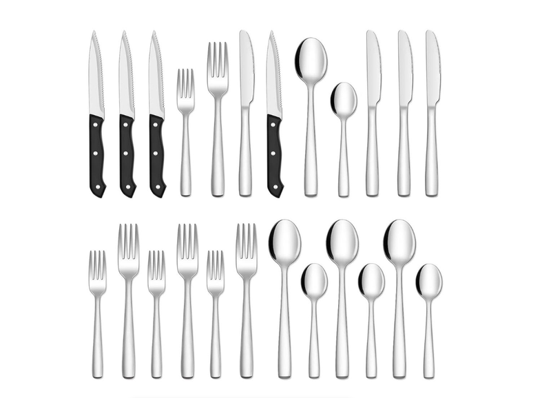 24-Piece Stainless Steel Steak Knife, Fork, and Spoon Set