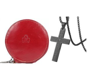 SACLASSY Genuine Leather Coin Wallet with Cross Chain Necklace Ideal Gift
