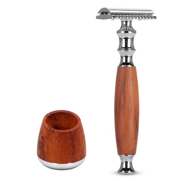 Wood Grain Double Edge Safety Razor with Stand