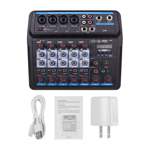 U6 6-Channel Mixer, USB/BT, +48V, US Plug