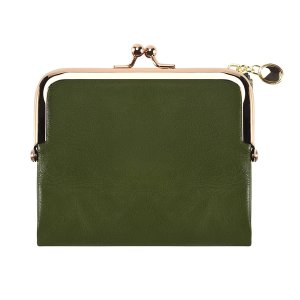 Women's Short Wallet Bifold Coin Purse with Zip and Kiss Lock Green