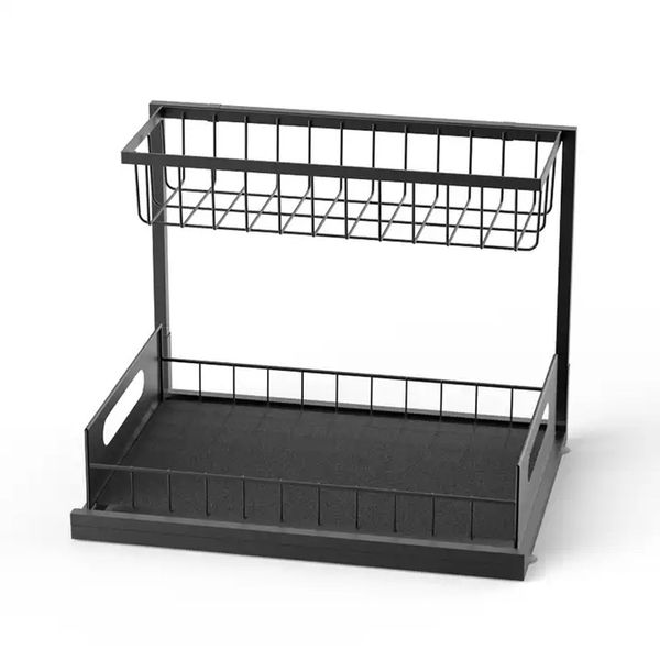 Kitchen Under Sink Shelf Black 2 Tier Pull Out Bathroom Shelf