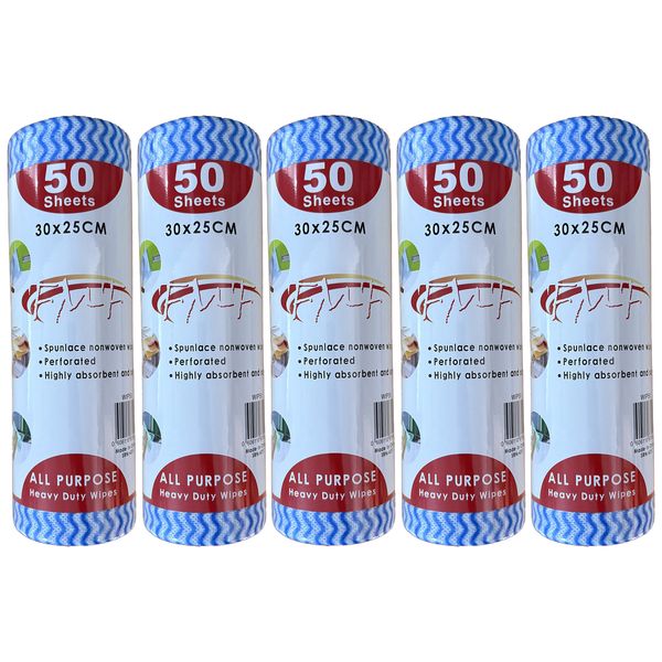FMF 5 Pack (50 Sheets Roll) All Purpose Wipes 30 x 25cm