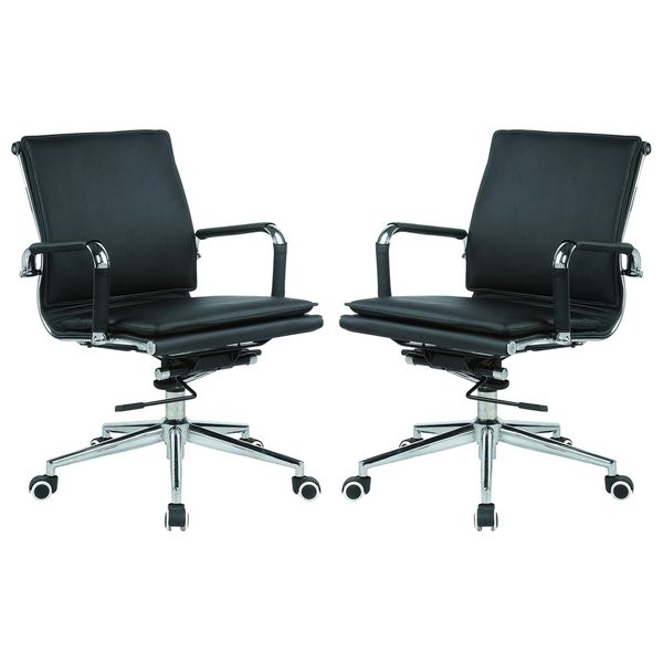 Classic PU Flat Cushion Medium Back Office Chairs - 2 Per Box