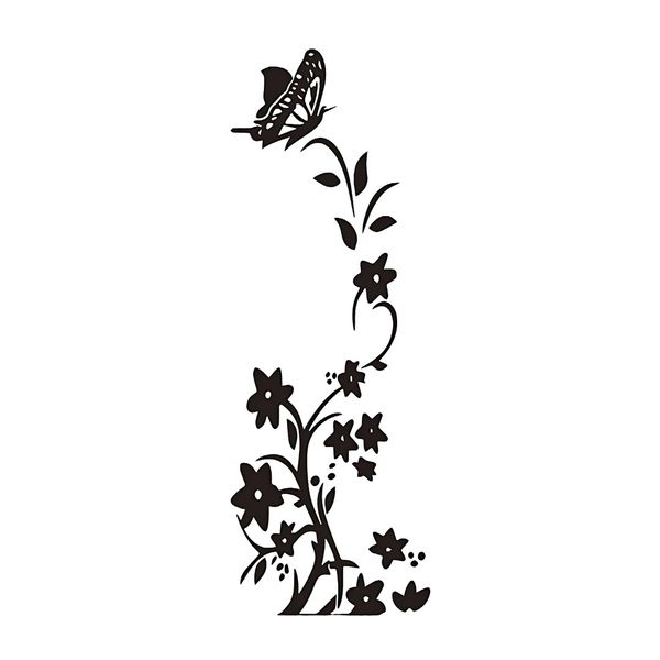 Black Butterfly and Floral Vine Wall Sticker - Self-Adhesive - 1 Piece