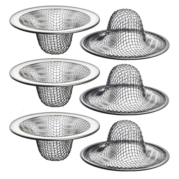 6 Piece Stainless Steel Sink Strainer Mesh For Bathroom and Kitchen - Silver