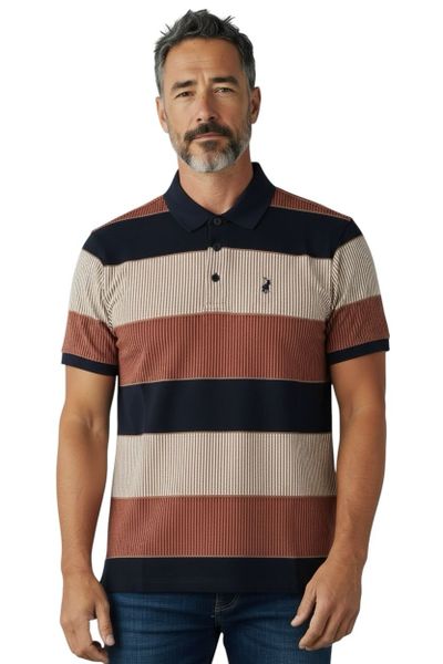 Polo Men's Double Mercerized Cotton Stripe Golfer Burgundy