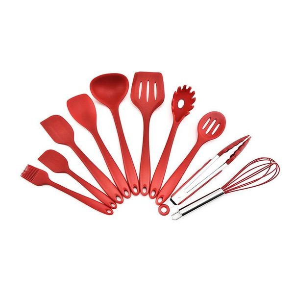 Silicone Cooking Utensils Kitchen Utensil Set - Red - Set of 10