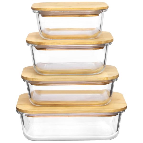 Glass Food Storage Containers with Bamboo Lid Meal Prep Containers Airtight