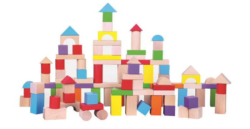 VIGA Colorful Wooden Block Set - Plain (100pcs)