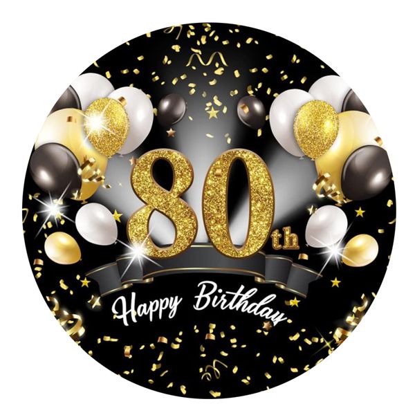 Happy 80th Birthday Round Wooden Vinyl Signage - 40cm
