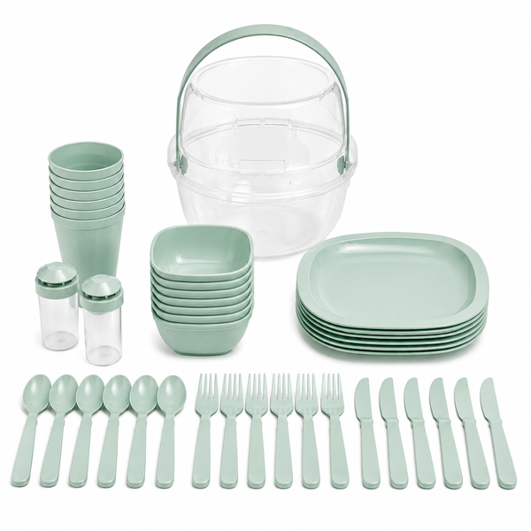 Bestby - 54 Piece Portable Picnic Dinnerware Set with Carry Case