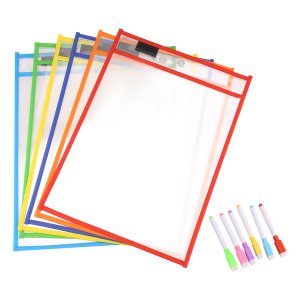 6 Pack Reusable Dry Erase Sleeves, Assorted Colors Sheet Protector