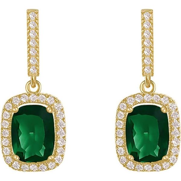 Vintage Emerald Chandelier Dangle Earrings-18K Gold Plated Green Austrian